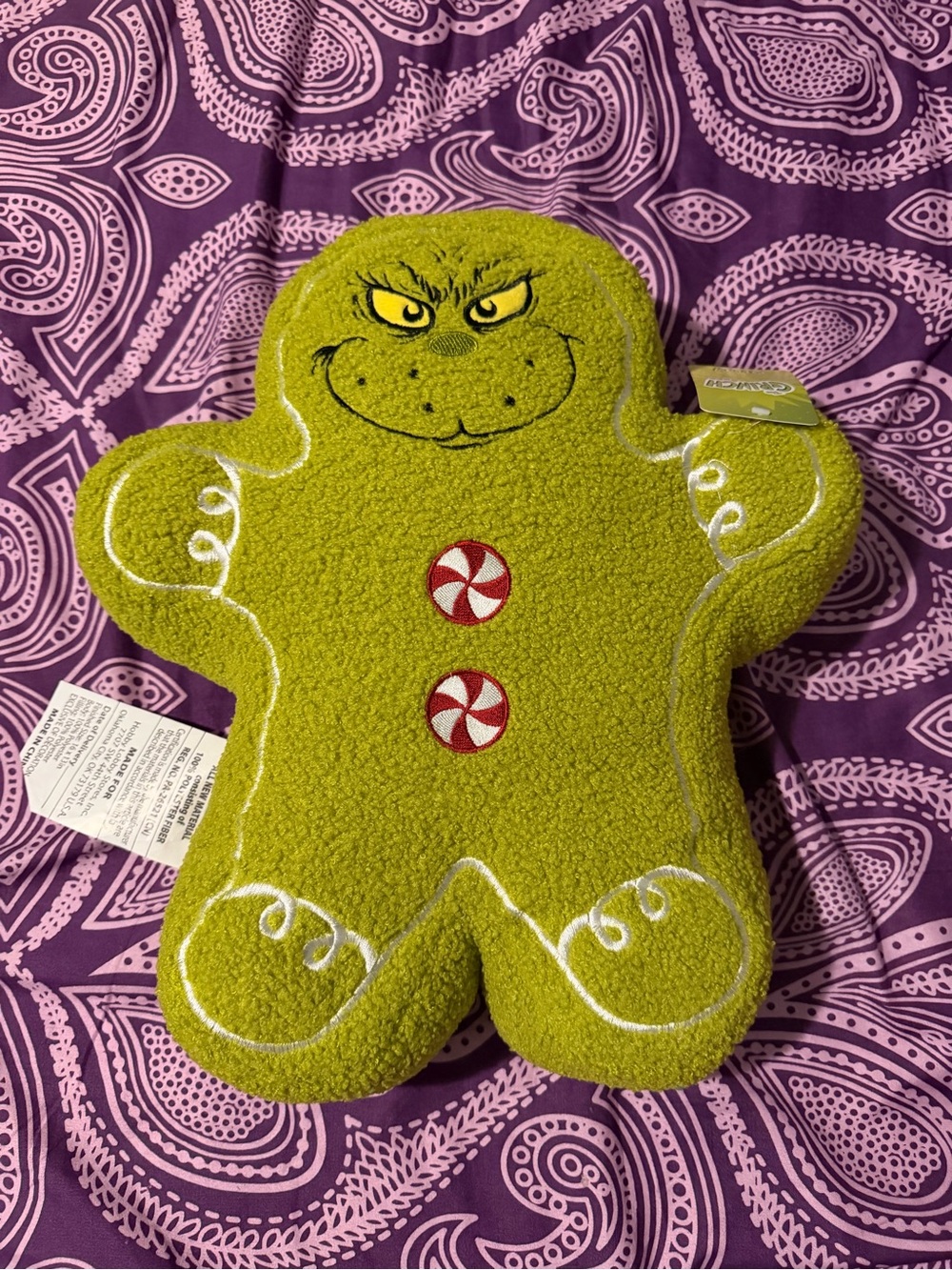Grinch Gingerbread Plush Pillow-Green